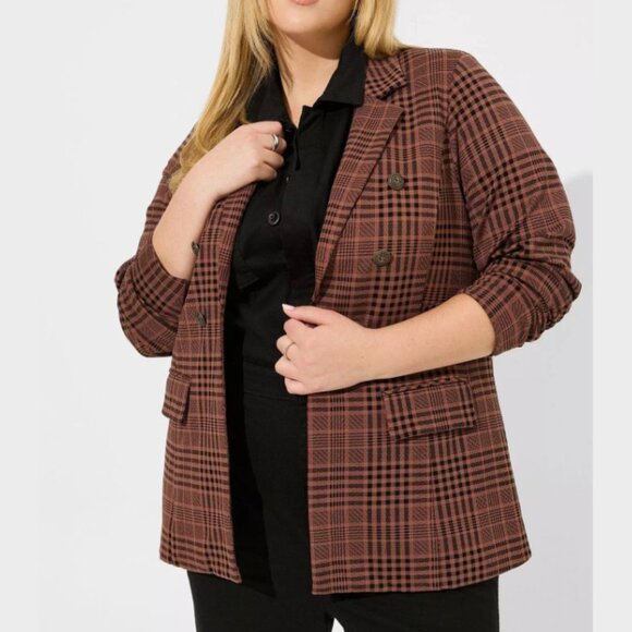 Double Breasted Blazer by Torrid, size 3x, brown plaid - Picture 5 of 7